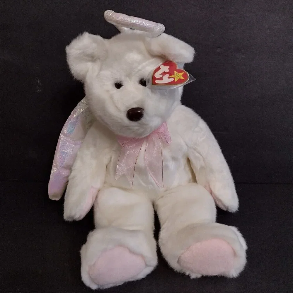 Vintage 1999 Ty Beanie Buddies Halo Angel White Teddy Bear Plush Lovey 14
